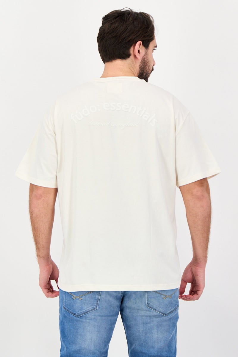 Fudo Men Crew Neck Brand Logo  Short Sleeve T-Shirt, Off White - Image 3